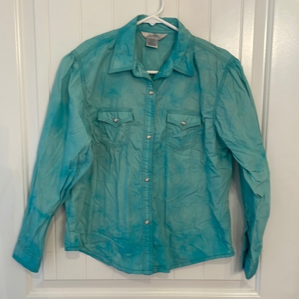 Rock 47 tie dye blue cream western button down collared long sleeve shirt